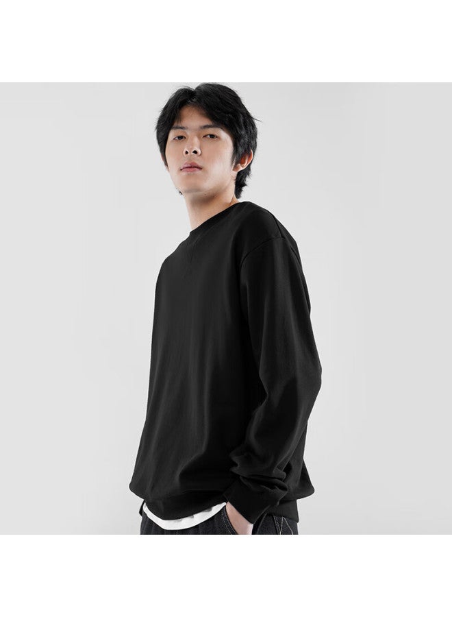 Markless Men's Spring Casual Round Neck Warm Top Inner Hoodie 0434 Starry Black 2XL - Image 4