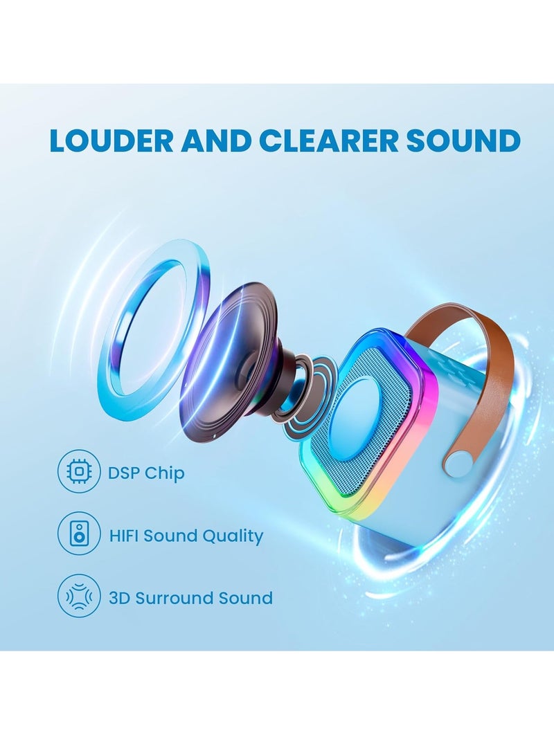 Mini Karaoke Machine for Kids Adult Birthday Gift, Portable Bluetooth Karaoke Speaker with 2 Wireless Microphones and LED Colored Lights for Family Birthday Party (Blue) - Image 2