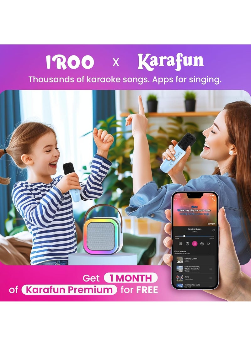 Mini Karaoke Machine for Kids Adult Birthday Gift, Portable Bluetooth Karaoke Speaker with 2 Wireless Microphones and LED Colored Lights for Family Birthday Party (Blue) - Image 5