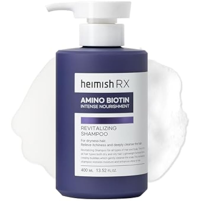 HEIMISH RX Amino Biotin Revitalizing Shampoo - Hair Treatment for Gentle Cleansing, Hydrating, Volumizing, Itchiness Relief, For All Types of Hair & Scalp with Amino Acid, Biotin, 400ml (13.52 fl.oz)