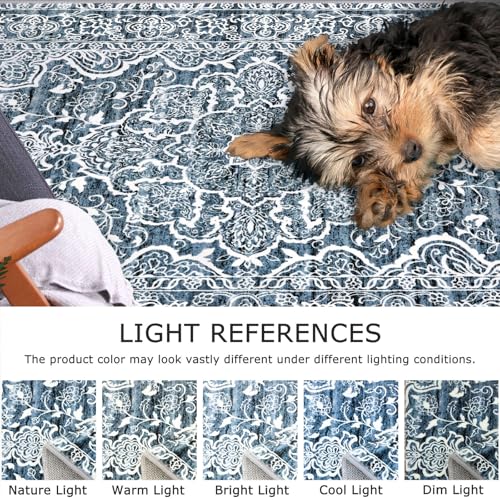 KUTA Vintage Washable Runner Rug, 2x5 Runners Non-Slip Blue White 5ft Hallway Kitchen Rugs Ultra Soft Printed Floral Distressed Tribal Farmhouse Carpet for Bedroom Entryway Decor - Image 4