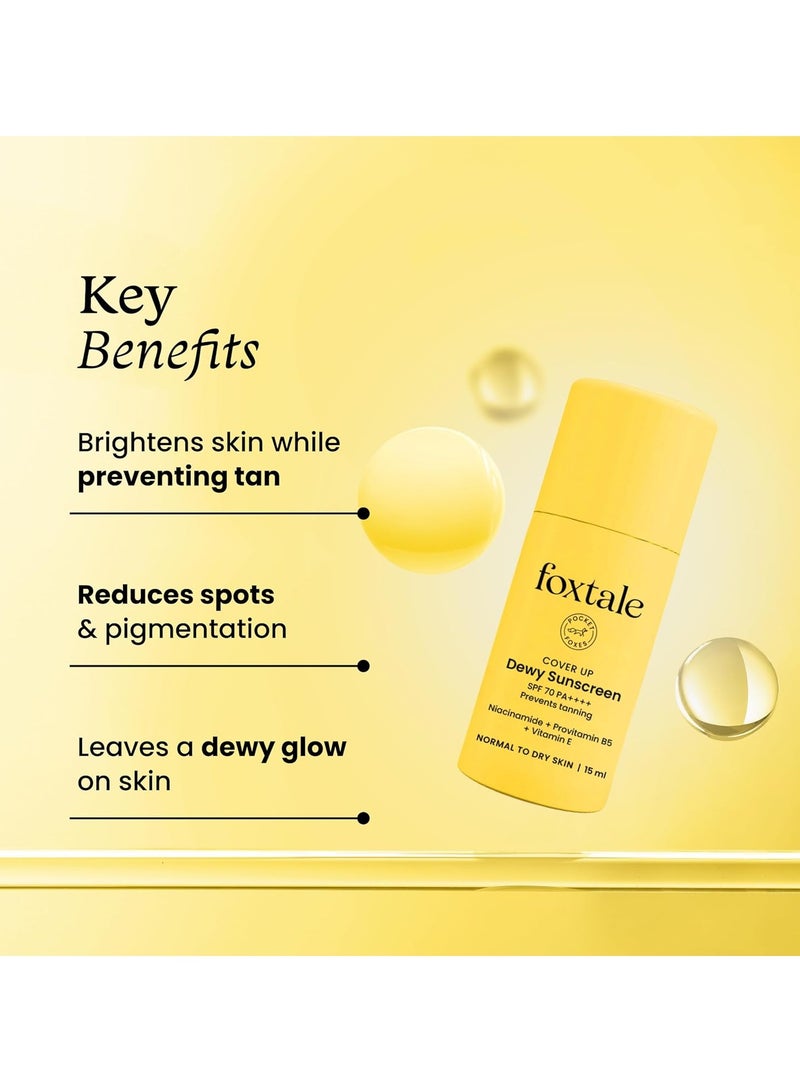 FoxTale Spf 70 Niacinamide Dewy Sunscreen With Pa++++ For Dewy Sun Protection|Tan Protection|Lightenweight|No White Cast|Non Greasy|Anti-Tan Formula|For Spot Depigmentation|Men & Women|15 Ml,All - Image 2