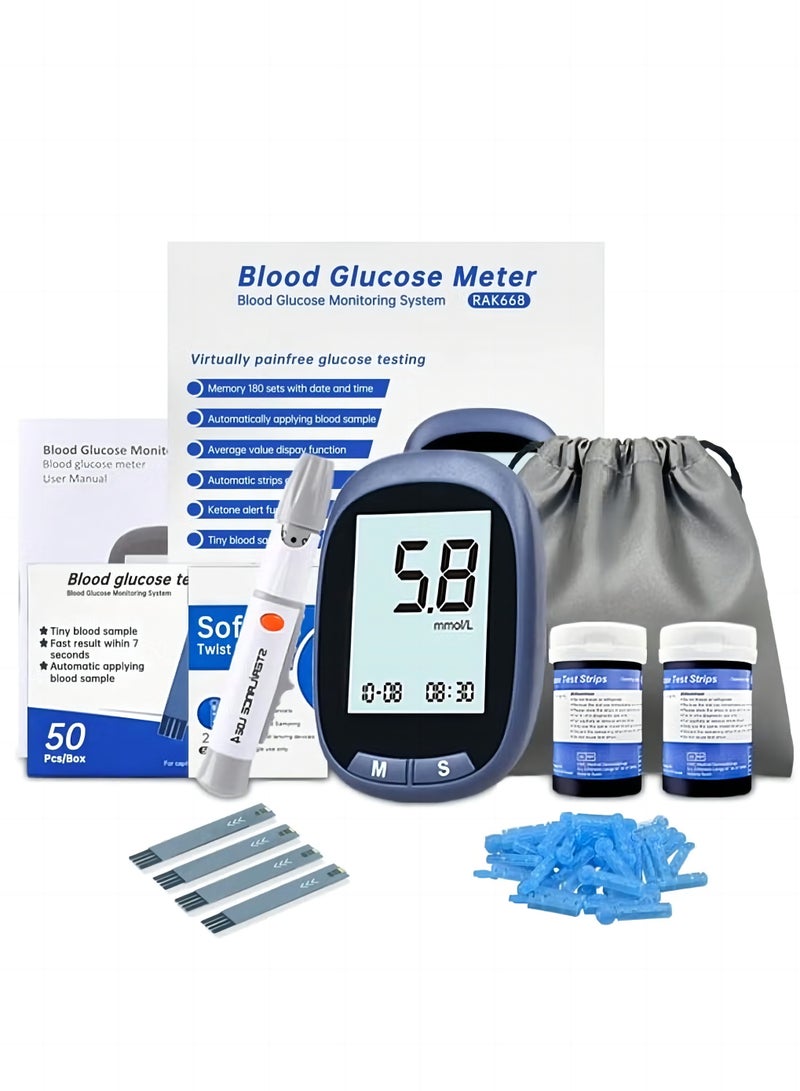 Goldfish Blood Glucose Monitoring System Blood Glucose Tester Equipped With 50 Blood Glucose Test Strips, 50 Blood Collection Needles, 1 Blood Collection Device Fully Automatic Portable Blood Glucose Monitoring System Diabetes Test Kit Password-Free Blood Glucose Meter Large Display  - Image 1