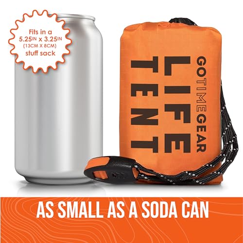 Go Time Gear Camping Gear Mylar Emergency Tent - 2 Person, Orange, Waterproof, 4-Season - Lightweight Backpacking Tent & Survival Kit - Reflects Body Heat, Includes 120dB Whistle & 550lb Paracord - Image 4