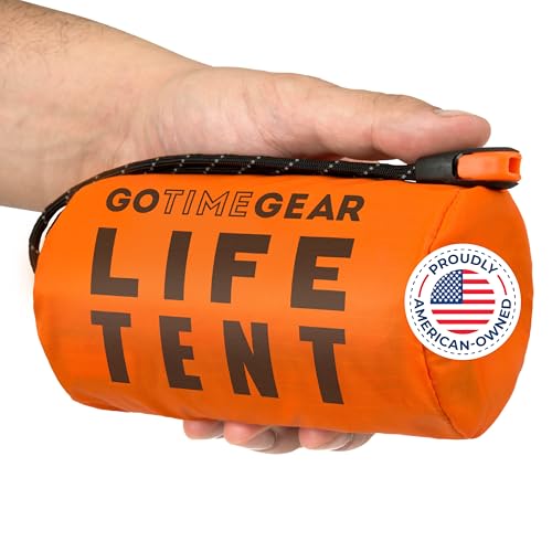 Go Time Gear Camping Gear Mylar Emergency Tent - 2 Person, Orange, Waterproof, 4-Season - Lightweight Backpacking Tent & Survival Kit - Reflects Body Heat, Includes 120dB Whistle & 550lb Paracord - Image 1