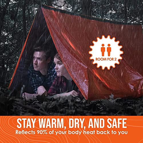 Go Time Gear Camping Gear Mylar Emergency Tent - 2 Person, Orange, Waterproof, 4-Season - Lightweight Backpacking Tent & Survival Kit - Reflects Body Heat, Includes 120dB Whistle & 550lb Paracord - Image 3