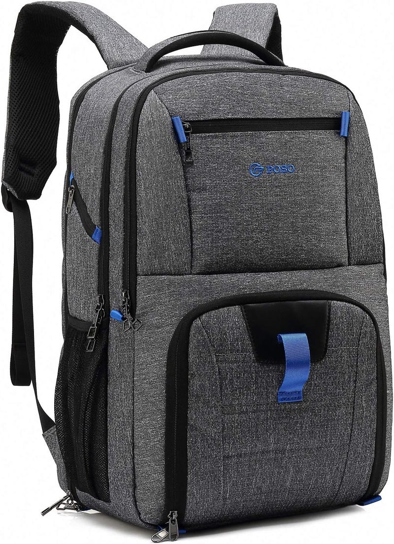 POSO 17.3 inch Travel Laptop Backpack Large Capacity College School Bookbags with USB Charging Port Business Computer Bag for Men and Women (Grey) - Image 1