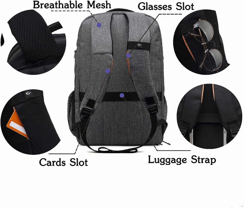 POSO 17.3 inch Travel Laptop Backpack Large Capacity College School Bookbags with USB Charging Port Business Computer Bag for Men and Women (Grey) - Image 3