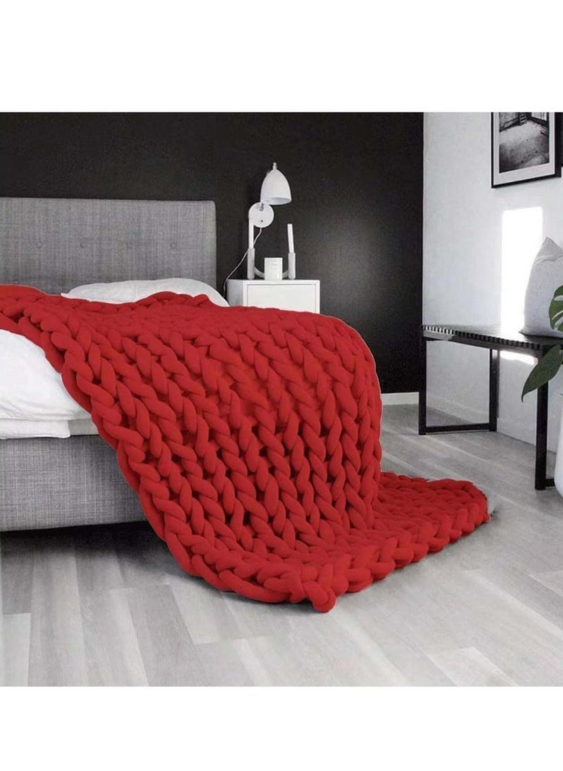 Arm Knitting Yarn for Chunky Braided Knot Throw Blanket DIY Soft Extra Cotton Washable, Bulky Giant Yarn for Weave Craft Crochet Sofa Blanket Pillow Pet Bed 3CM W / 36Feet L, 1.1LB Red