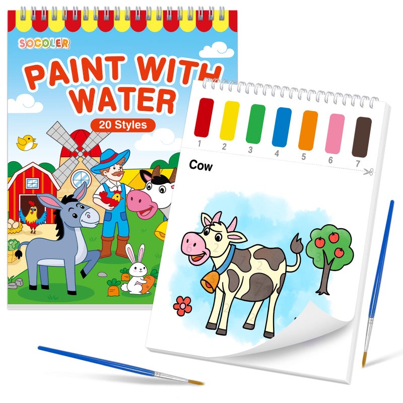 SOCOLER Paint with Water Coloring Books for Toddlers,Farm Theme Mess Free Watercolor Painting Papers for Kids Water Color Paint Kit Art Craft Birthday Gift for Ages 1-3, 4-8 - Image 1
