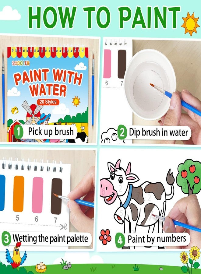 SOCOLER Paint with Water Coloring Books for Toddlers,Farm Theme Mess Free Watercolor Painting Papers for Kids Water Color Paint Kit Art Craft Birthday Gift for Ages 1-3, 4-8 - Image 3