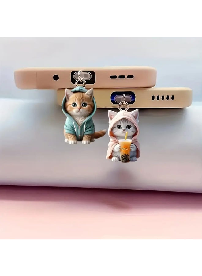 general 2PCS Couple 2D Acrylic Dust Plug for Mobile Phone Interface, cat is Suitable for Mobile Phone Cute explos, Apple - Image 2