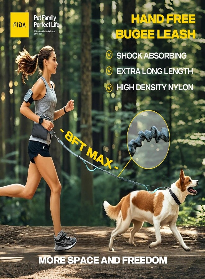 Fida 3-in-1 Hands Free Dog Leash with Zipper Pouch, Bungee & Reflective Straps - Adjustable 5-8ft Crossbody/Waist Running Leash for Dogs, Detachable Traffic Handle for Safe Walking & Jogging - Image 2