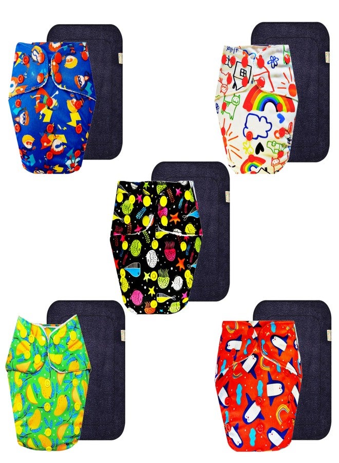 Dumbledo Premium Cloth Diaper with Black Insert (Pack of 5) | Snug Fit | 6-Layer Absorbent Pad | Quick Dry | All-Day Wear | 3 Months - 3 Years | Unisex Baby - Image 1