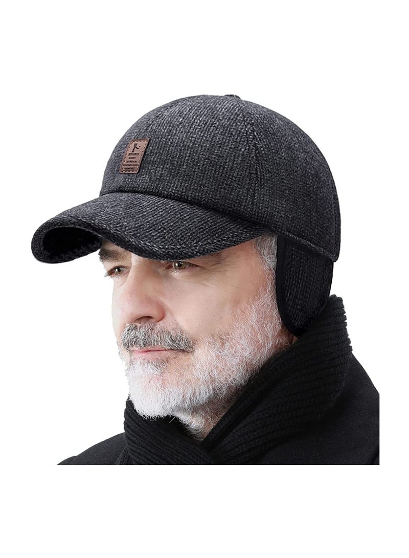 SYOSI Men's Winter Outdoor Sports Cap with Earflaps, (Thicken 55-60CM) Adjustable Warm Golf Baseball Hat Winter Dad Caps with Ear Protection Outdoor Warm Sports Cap Thermal Winter Hat for Cold Weather - Image 1