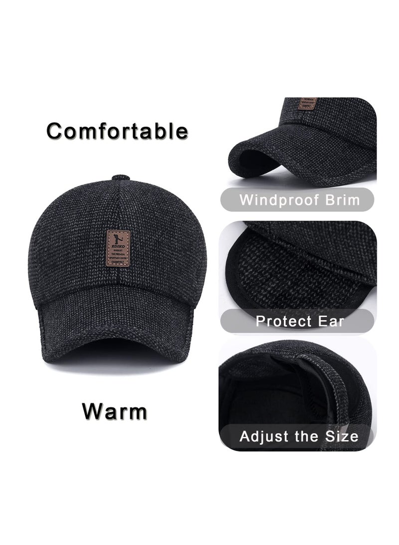 SYOSI Men's Winter Outdoor Sports Cap with Earflaps, (Thicken 55-60CM) Adjustable Warm Golf Baseball Hat Winter Dad Caps with Ear Protection Outdoor Warm Sports Cap Thermal Winter Hat for Cold Weather - Image 2