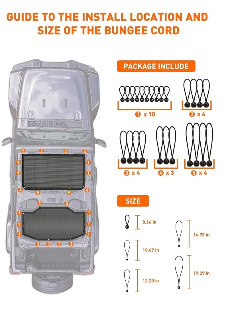 SYOSI Car Sunshade Mesh Sun Shade Cover UV Bikini Screen Blocker for 2018 2021 Jeep Wrangler JL JLU 4 Door Blocks UV Wind Noise Front and Rear 2 Piece Black - Image 3