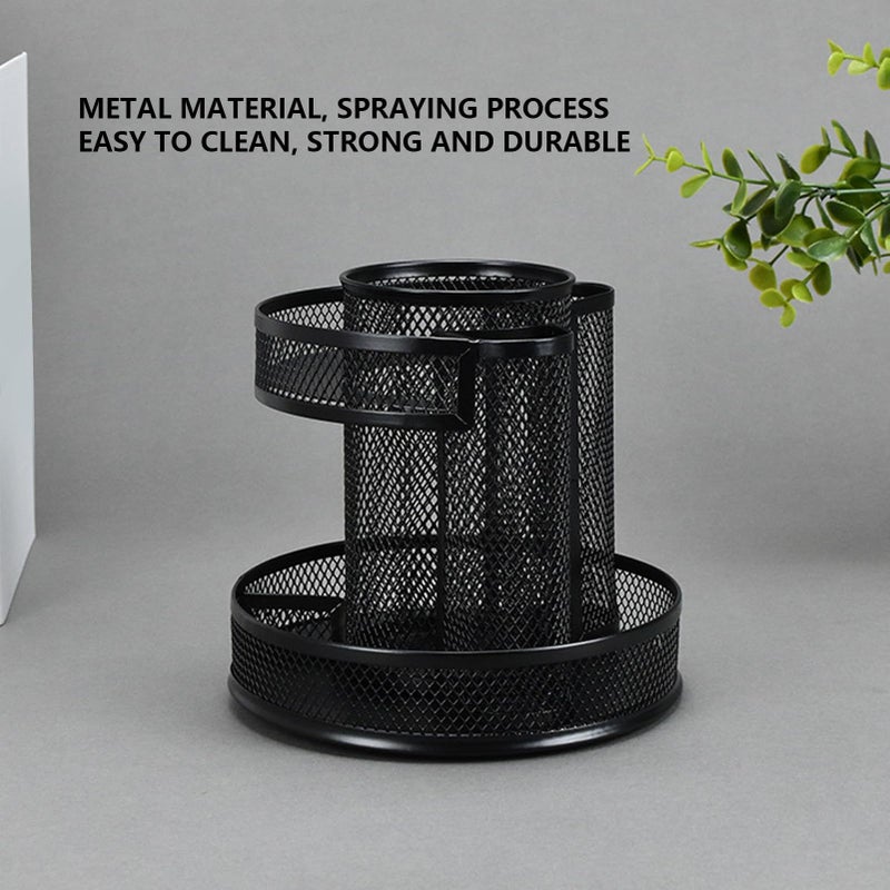 Rotating Metal Mesh Pencil Holder 7 Compartments Black 6 5 X 3 1 Inch - Image 4