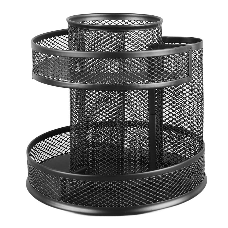 Rotating Metal Mesh Pencil Holder 7 Compartments Black 6 5 X 3 1 Inch - Image 3