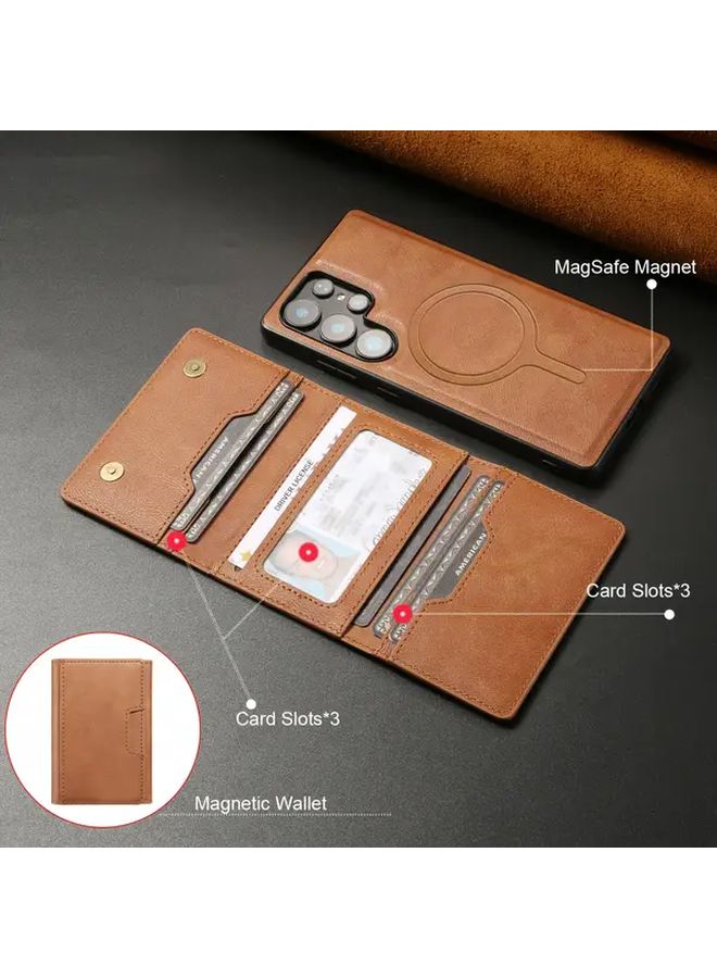 Brown Magnetic Card Holder Case For Samsung Galaxy S25 Plus Phone Protective Cover - Image 4