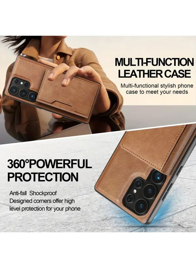 Brown Magnetic Card Holder Case For Samsung Galaxy S25 Plus Phone Protective Cover - Image 5