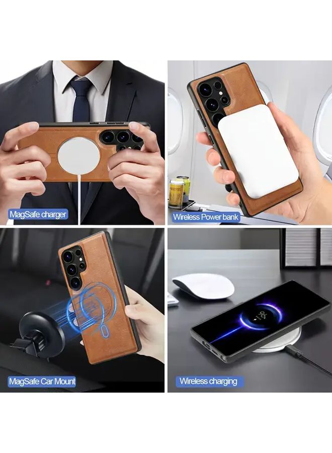 Brown Magnetic Card Holder Case For Samsung Galaxy S25 Plus Phone Protective Cover - Image 3