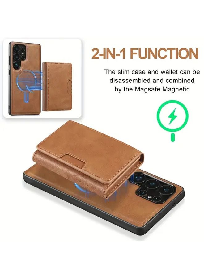 Brown Magnetic Card Holder Case For Samsung Galaxy S25 Plus Phone Protective Cover - Image 2