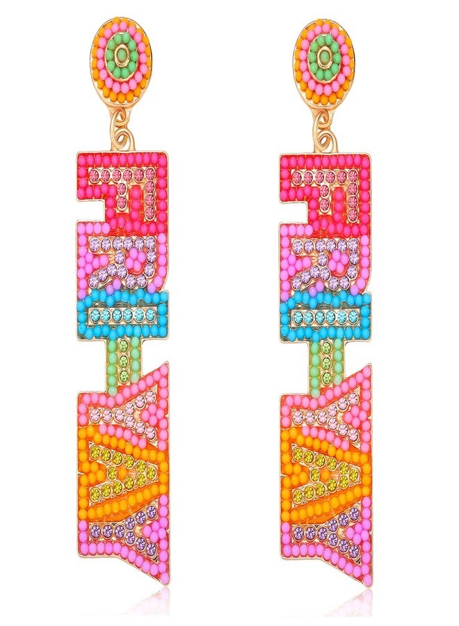 PHALIN Teacher Earrings for Women Beaded Teacher Drop Earrings Delicate Rhinestone Letter FRI-YAY Books Dangle Earrings Colorful Teacher Appreciation Gift (FRI-YAY) - Image 1