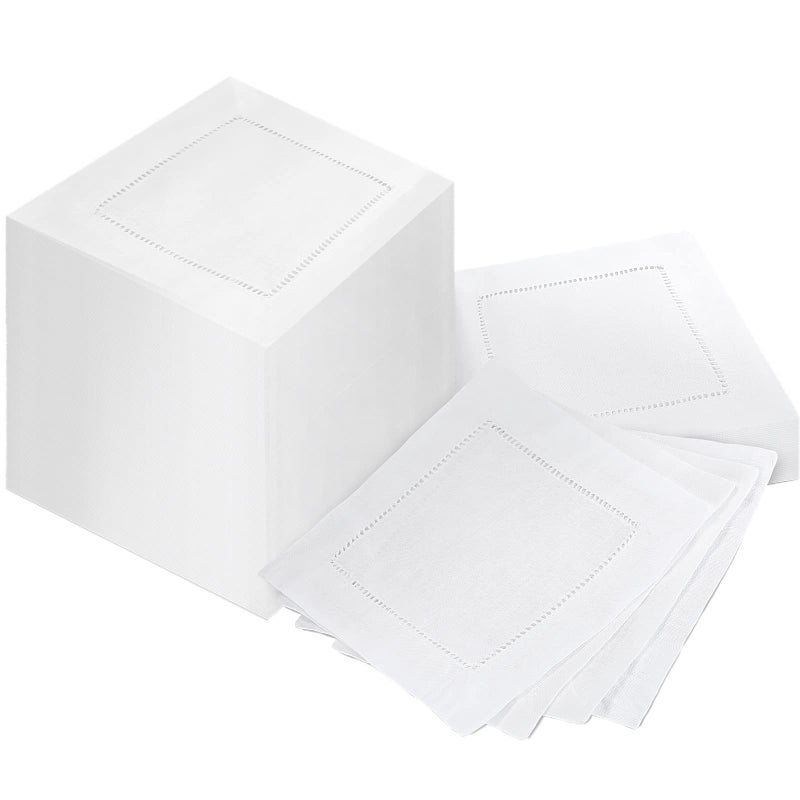 Linen Cocktail Napkins Bulk 6 x 6 Inch Cloth Hemstitch Fabric Napkins for Party Wedding Bar Beverage Coffee DessertWhite80 Pcs
