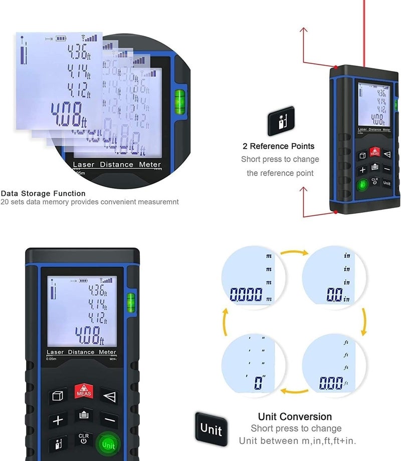 Real Instruments Laser Distance Meter Distance Meter Laser Measurer Compact Laser Distance Meter Waterproof Level 100 Meter LDM Laser Range Finder LDM-100 (LDM-04) - Image 3