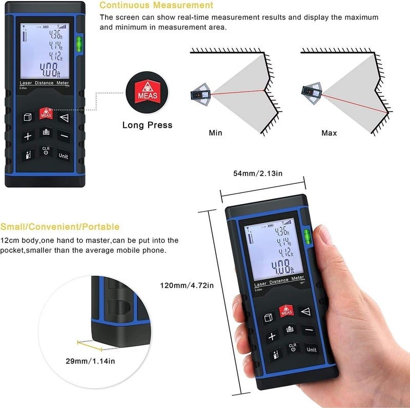 Real Instruments Laser Distance Meter Distance Meter Laser Measurer Compact Laser Distance Meter Waterproof Level 100 Meter LDM Laser Range Finder LDM-100 (LDM-04) - Image 4