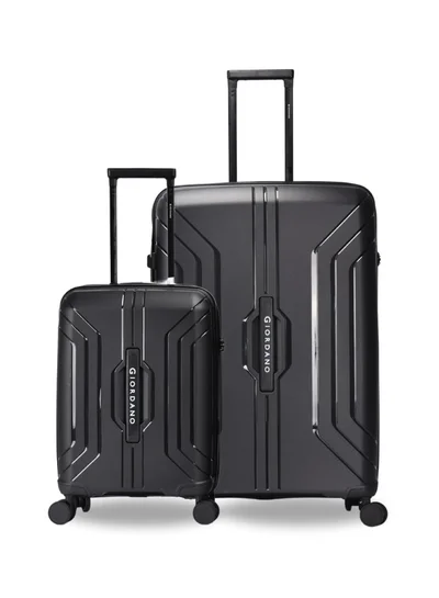 GIORDANO Giordano Luggage Sets of 2 Hard Shell PP Durable Lightweight Carry on &amp; Checked Suitcase with Double Spinner Wheels, Secure Combination Lock Travel Bag, Unbreakable Hardcase Suitcase 2 Pcs Black (S+L)
