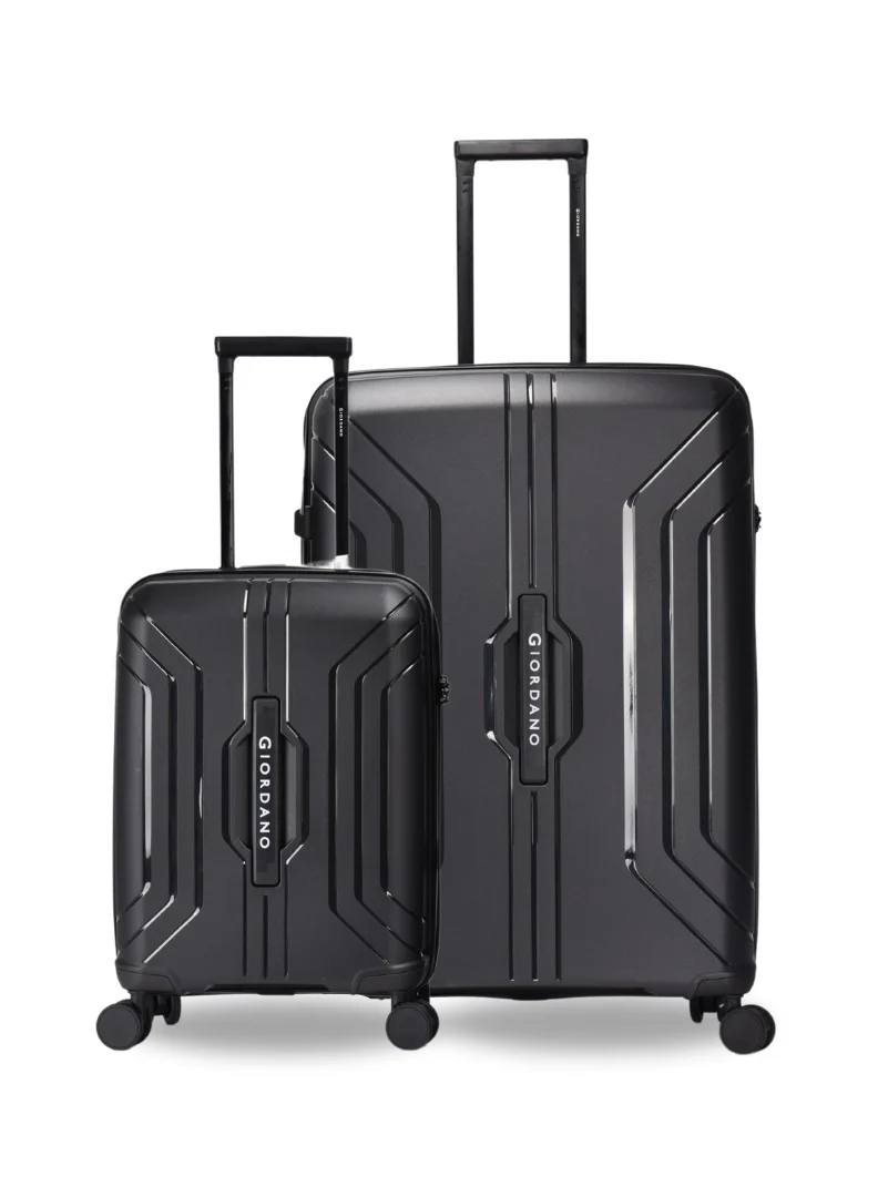 Giordano Luggage Sets of 2 Hard Shell PP Durable Lightweight Carry on & Checked Suitcase with Double Spinner Wheels, Secure Combination Lock Travel Bag, Unbreakable Hardcase Suitcase 2 Pcs Black (S+L)