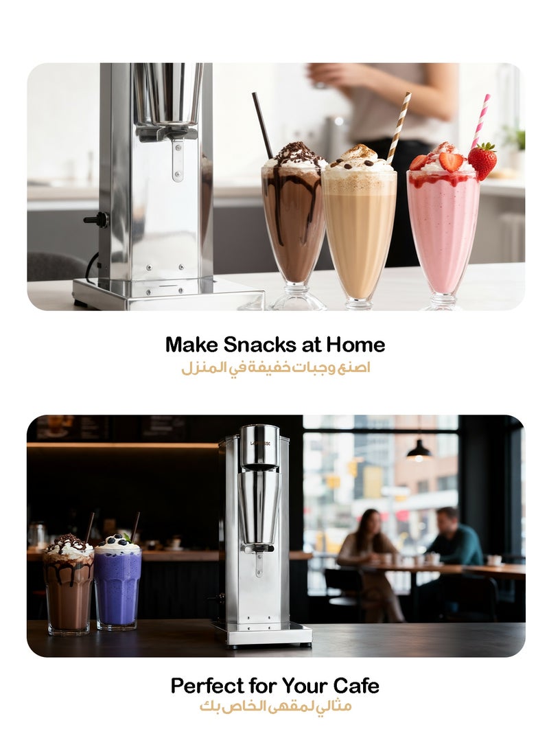 LePRESSO Commercial Milkshake Maker Stainless Steel Electric Drink Mixer Shake Machine Smoothie Milk Ice Cream Blender for Home or Business / Dual Gear Speed Control / Cup Capacity 750ml / Speed 15000RPM - Silver - Image 4