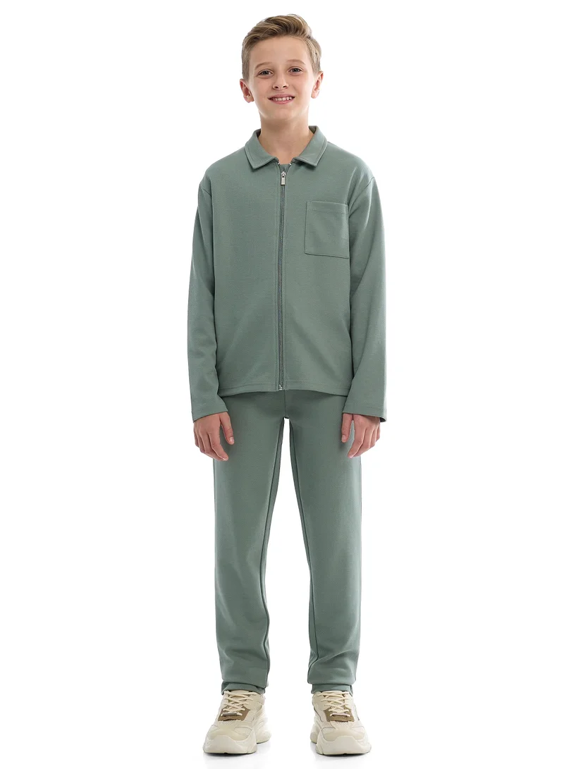 victor and jane Boys Twill Co-ord Set | Zipper Shirt &amp; Jogger Pant | Utility Style Outfit