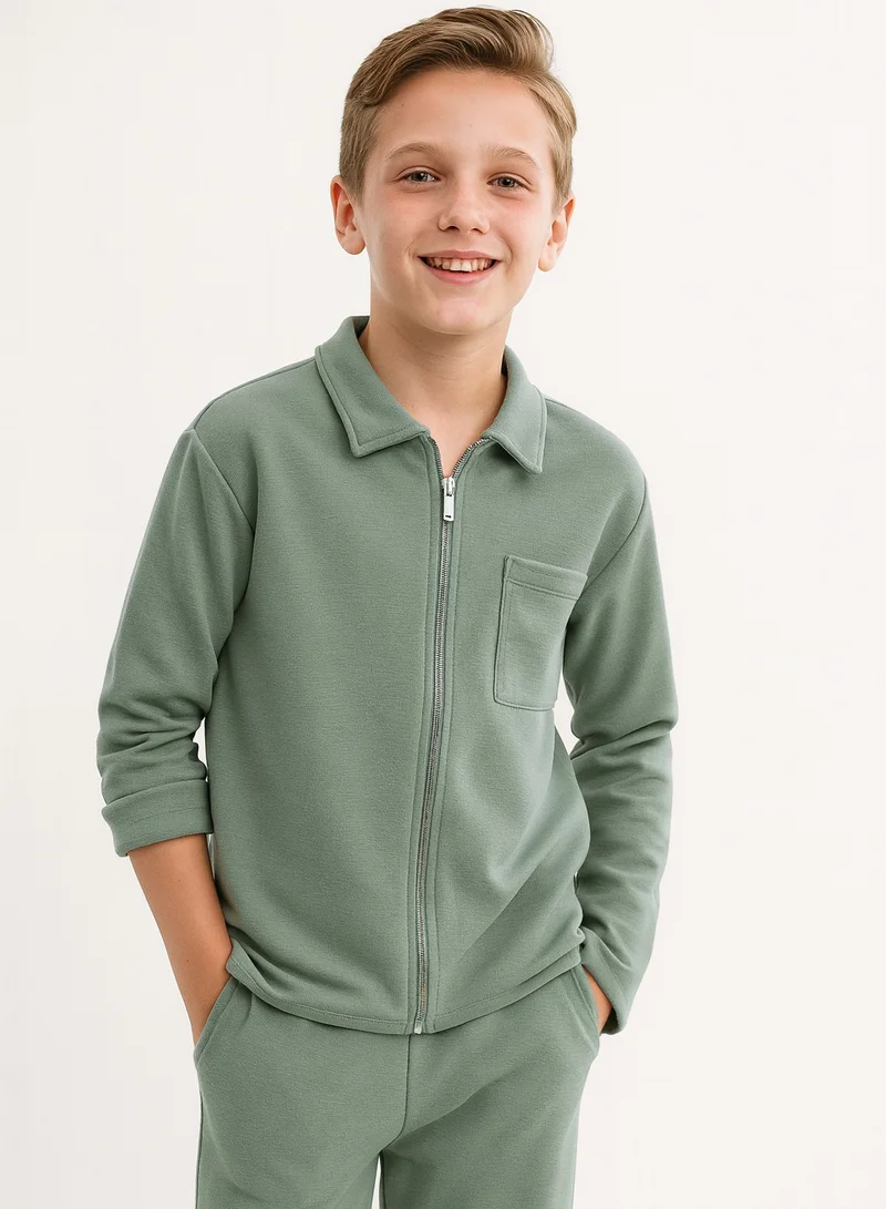victor and jane Boys Twill Co-ord Set | Zipper Shirt &amp; Jogger Pant | Utility Style Outfit