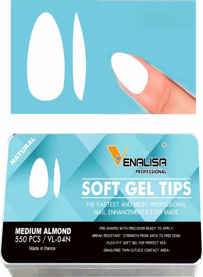 ADOERE 550 Pcs Medium Almond Nail Tips, Natural Color, Pre-shaped Soft Gel, Clear Press on False Tips, Almond Shape (Medium Almond Natural) - Image 1