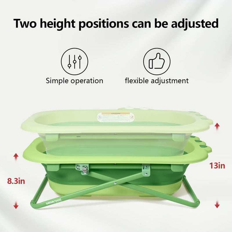 Beberoad Love Collapsible Baby Bathtub for Newborn to Toddler â€“ Portable & Adjustable Infant Tub with Non-Slip Design, Space-Saving Bathtub for Travel & Home Use (Green) - Image 5