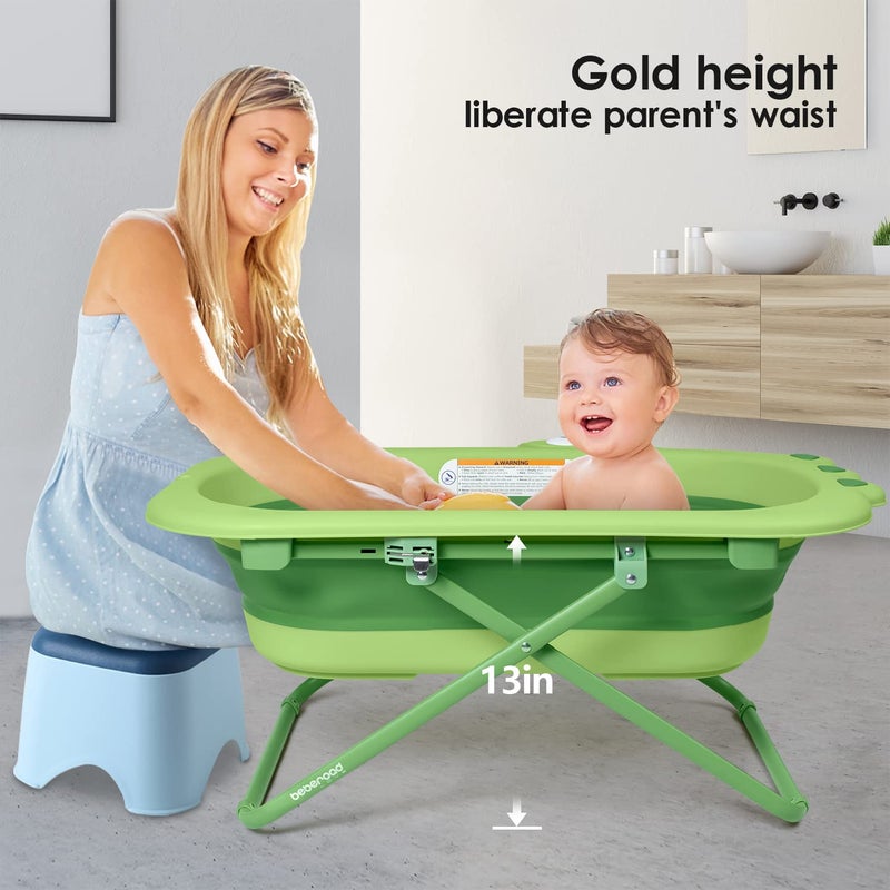 Beberoad Love Collapsible Baby Bathtub for Newborn to Toddler â€“ Portable & Adjustable Infant Tub with Non-Slip Design, Space-Saving Bathtub for Travel & Home Use (Green) - Image 2