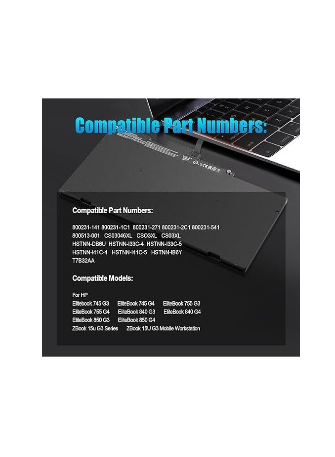 Terabyte بطارية لابتوب بديلة CS03XL CSO3XL TA03XL لجهاز HP EliteBook 745 G3 755 G3 840 G3 848 G3 850 G3 800513-001 800231-141 HSTNN-IB6Y HSTNN-I33C-4 T7B32 AA HSTNN-I3 3C-5 HP ZBook 15u G3 G4 mt42 mt43 - Image 3