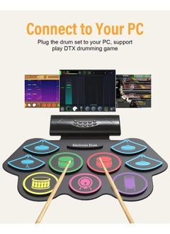 Generic 9 Pads Electronic Drum Set 19×13 Inch Roll-Up Drum Portable Drum Pad Kit With MIDI Education Function Built-in Speaker, Supports headphone Or Bluetooth Great Holiday Birthday Gift for Kids Colorful  - Image 5