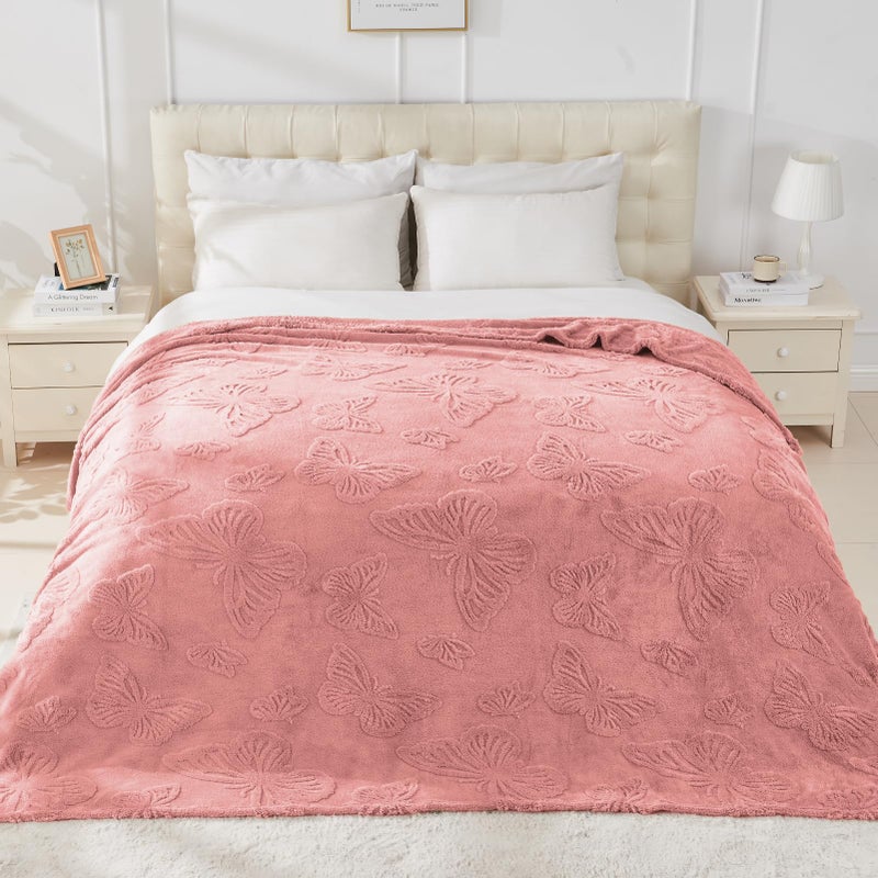 GIOKARNNA Throw Blankets with Butterfly,Soft Warm Blankets for Lover Mom Father Friends Gifts Pets,Lightweight Fuzzy Blanket for Couch Sofa Bed(Pink,50"x60") - Image 2