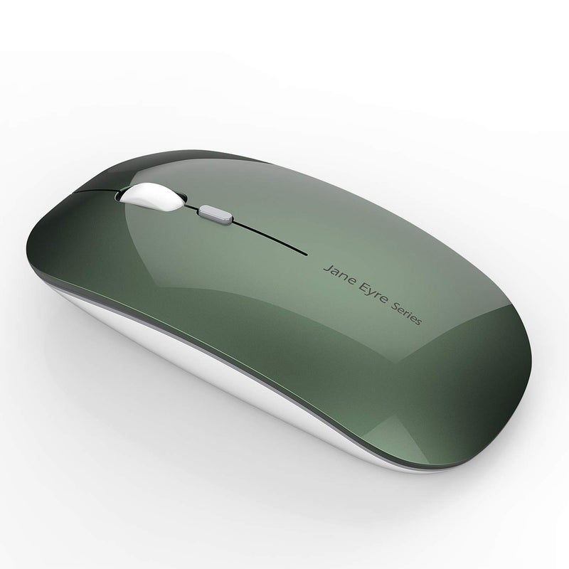 Uciefy Q5 Slim Rechargeable Wireless Mouse, 2.4G Portable Optical Silent Ultra Thin Wireless Computer Mouse with USB Receiver and Type C Adapter, Compatible with PC, Laptop, Desktop (Blackish Green) - Image 1