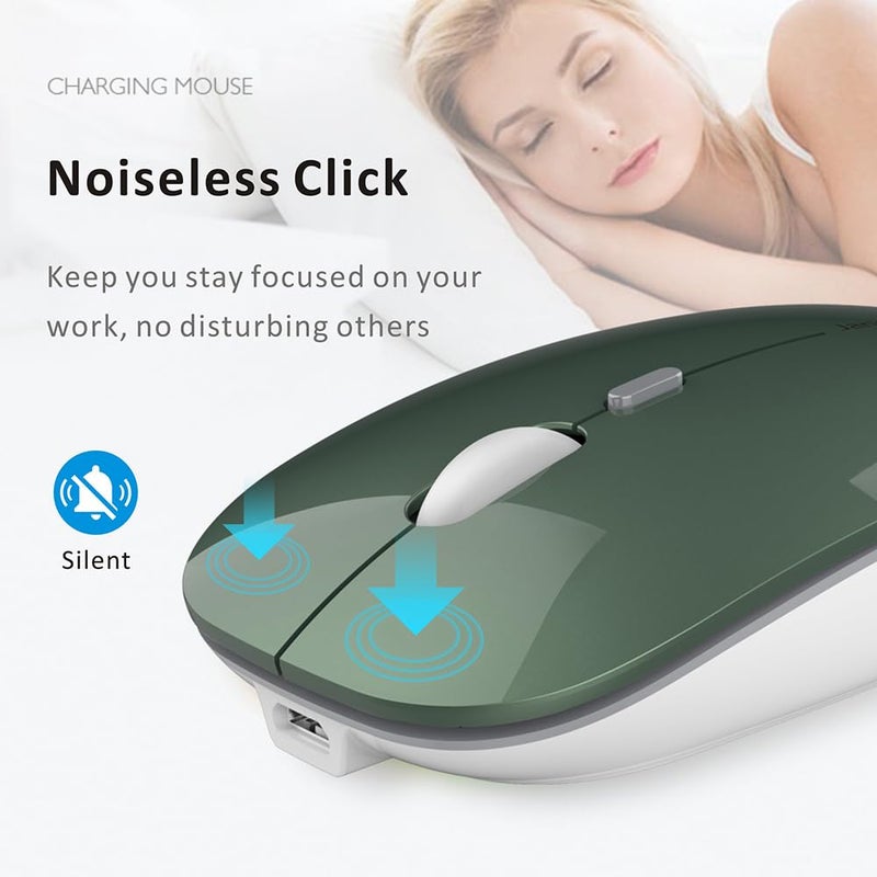 Uciefy Q5 Slim Rechargeable Wireless Mouse, 2.4G Portable Optical Silent Ultra Thin Wireless Computer Mouse with USB Receiver and Type C Adapter, Compatible with PC, Laptop, Desktop (Blackish Green) - Image 4