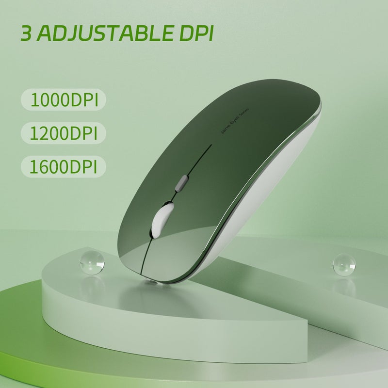 Uciefy Q5 Slim Rechargeable Wireless Mouse, 2.4G Portable Optical Silent Ultra Thin Wireless Computer Mouse with USB Receiver and Type C Adapter, Compatible with PC, Laptop, Desktop (Blackish Green) - Image 5