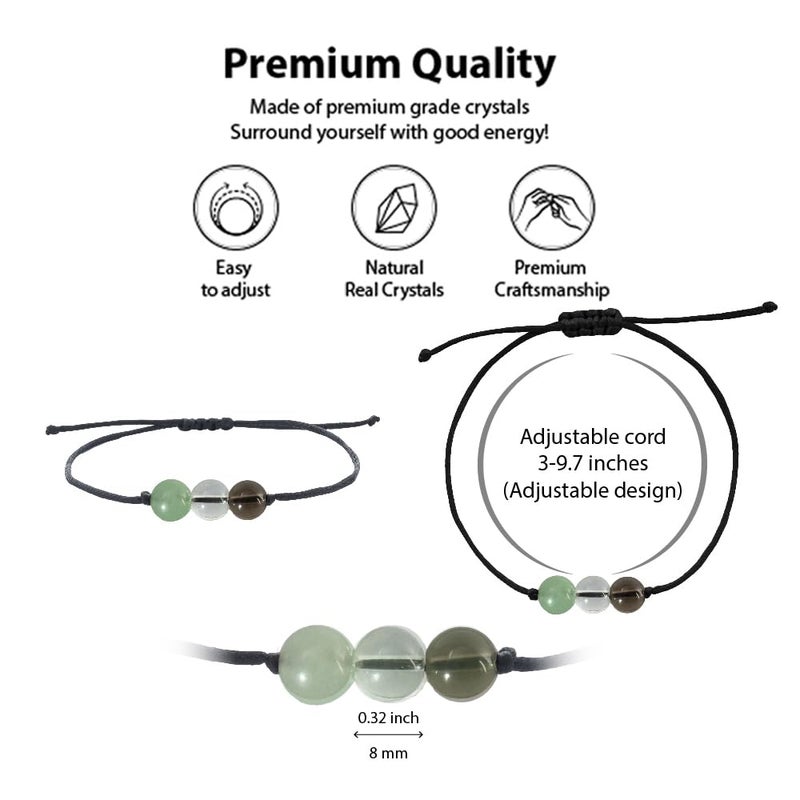 BOHO GARDEN Healing Crystal Bracelet for Productivity - 3 Real Natural Gem Stones - Adjustable, Beaded Bracelets for Men, Women, Teens - 8mm Bead - Image 2