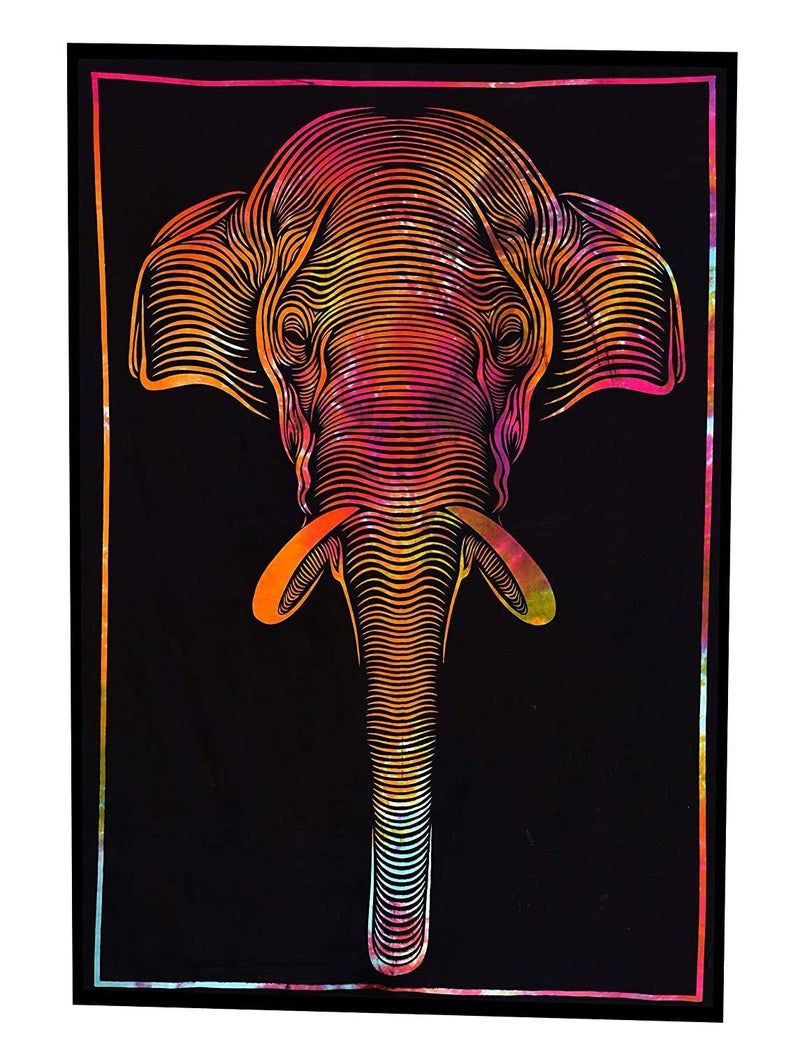 Raj Handicrafts Raj Handicrafts Elephant Tapestry Bedsheet Bedspread Bedding Bedcover Psychedelic Boho Tie Dye Printed Wall Hanging Decoration Poster - Image 1