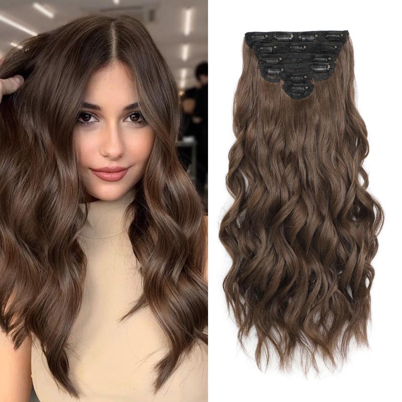 Fliace Clip in Hair Extensions for Women Chestnut Brown Long Wavy Hair Extensions Clip Ins 6PCS 20 Inch Synthetic Soft and Natural Thick Hair Pieces for Women - Image 1