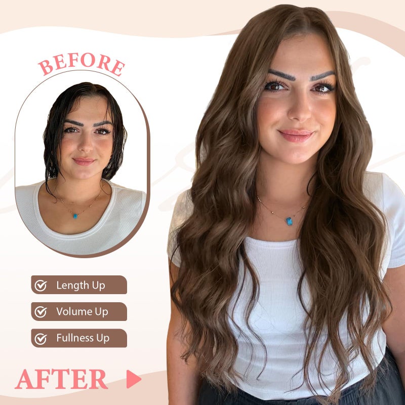 Fliace Clip in Hair Extensions for Women Chestnut Brown Long Wavy Hair Extensions Clip Ins 6PCS 20 Inch Synthetic Soft and Natural Thick Hair Pieces for Women - Image 2