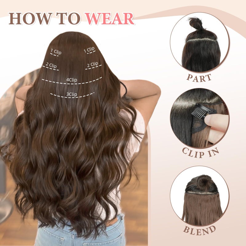 Fliace Clip in Hair Extensions for Women Chestnut Brown Long Wavy Hair Extensions Clip Ins 6PCS 20 Inch Synthetic Soft and Natural Thick Hair Pieces for Women - Image 4